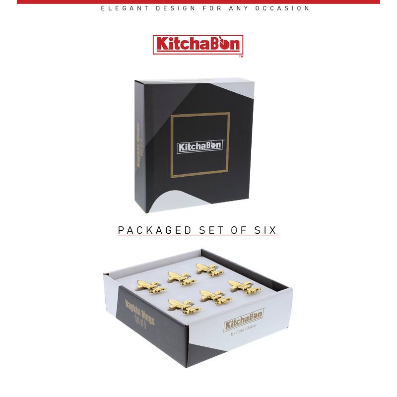 KitchaBon Fleur De Lis Gold Napkin Rings for Table Decor - Set of 6 - 2.15 x 1.3 x 1.65 inches