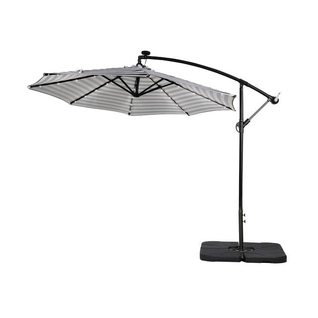 10 Ft. Solar Power Lighted Patio Umbrella with Base Stand - Black Stripe