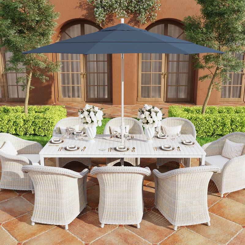 California Umbrella 11' Golden State Series Patio Umbrella White Aluminum Frame Crank Lift Collar Tilt Pacifica Pacific Blue