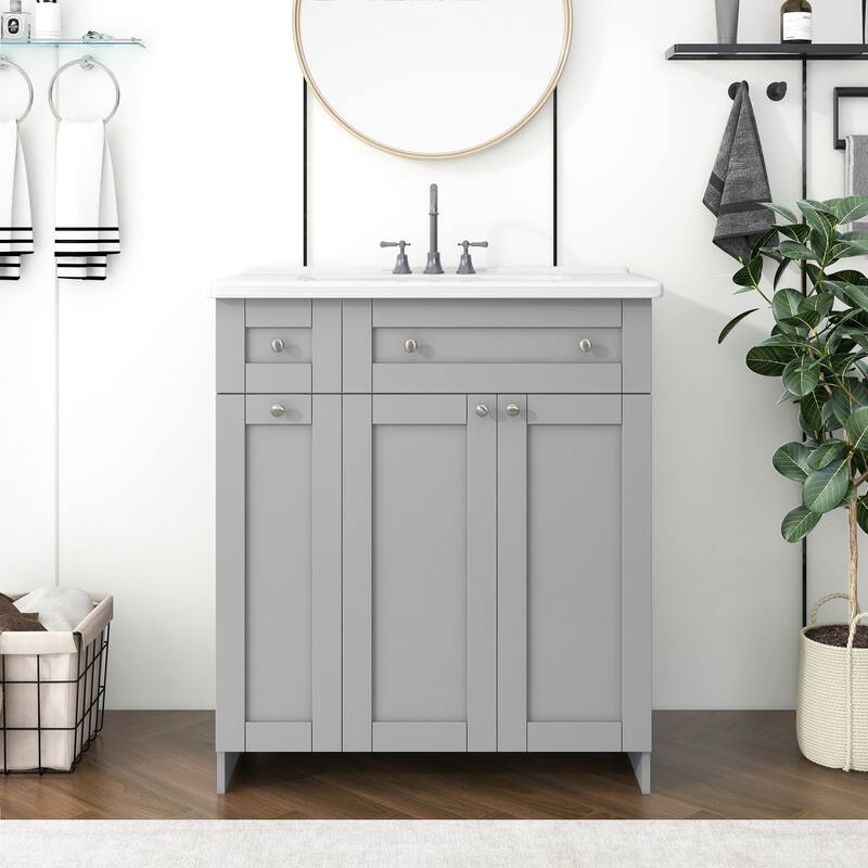 Bathroom Vanity with Sink, Single Basin Vanity Set with Double-Tier Drawer, Bathroom Storage Cabinet with Adjustable Shelf