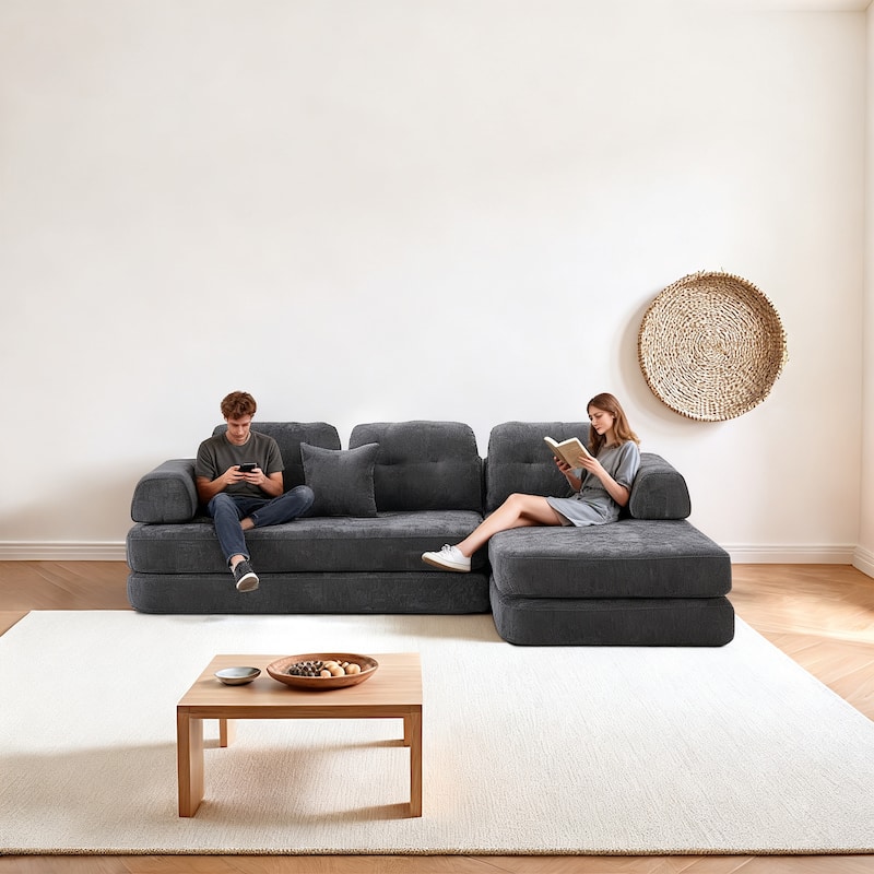 Chenille Memory Foam Sleeper Couch Freely Assembled Sectional Sofa with Chaise and Movable Armrests for Freely Assembled