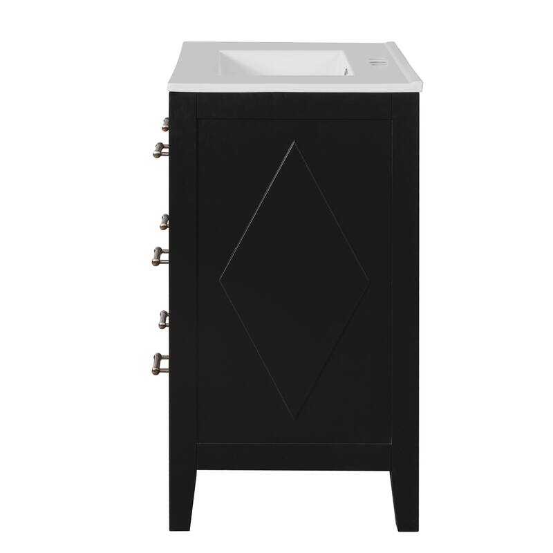 60" Bathroom Vanity Set with Ceramic Sink (Separate), Solid Wood Bathroom Storage Cabinet