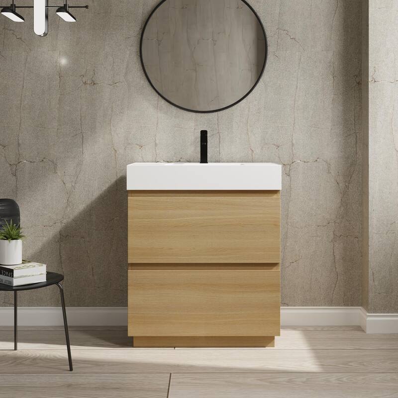 BNK 24/30 inch Freestanding Single Sink Bathroom Vanity with 2 Soft Close Drawers - 30''W - Beige