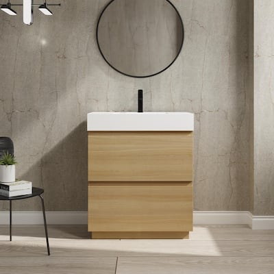 BNK 24/30 inch Freestanding Single Sink Bathroom Vanity with 2 Soft Close Drawers