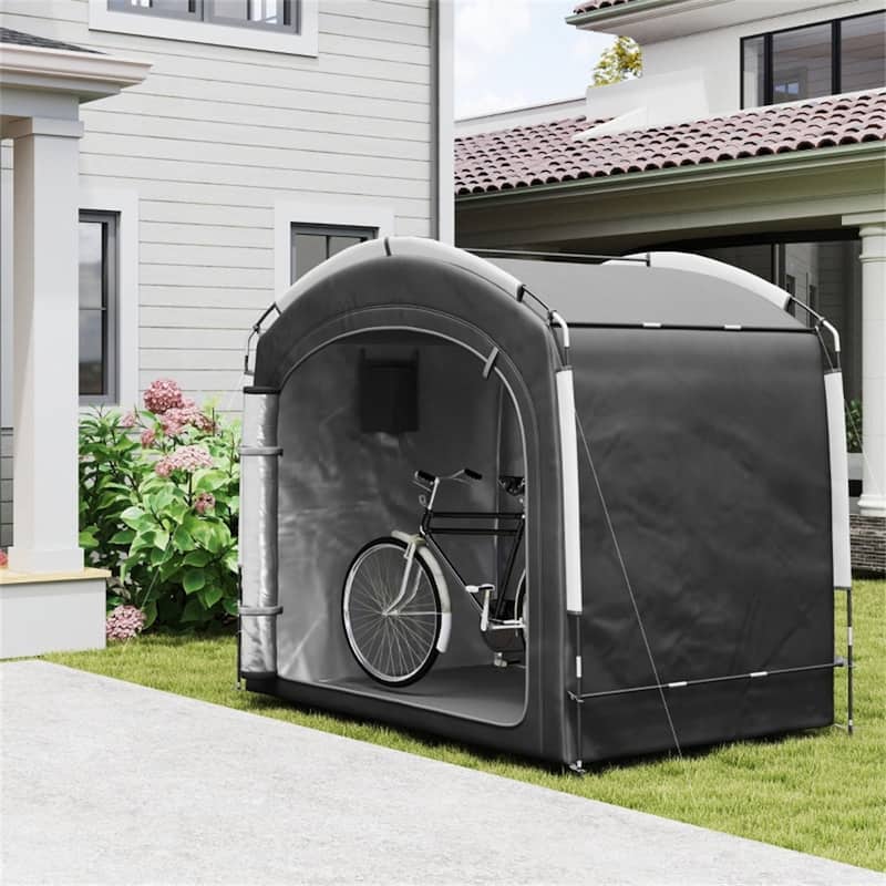 Portable Oxford Cloth Bicycle and Motorcycle Tent with Zippered Door and Side Storage Pockets - 86.6" L x 59.1" W x 76.8" H