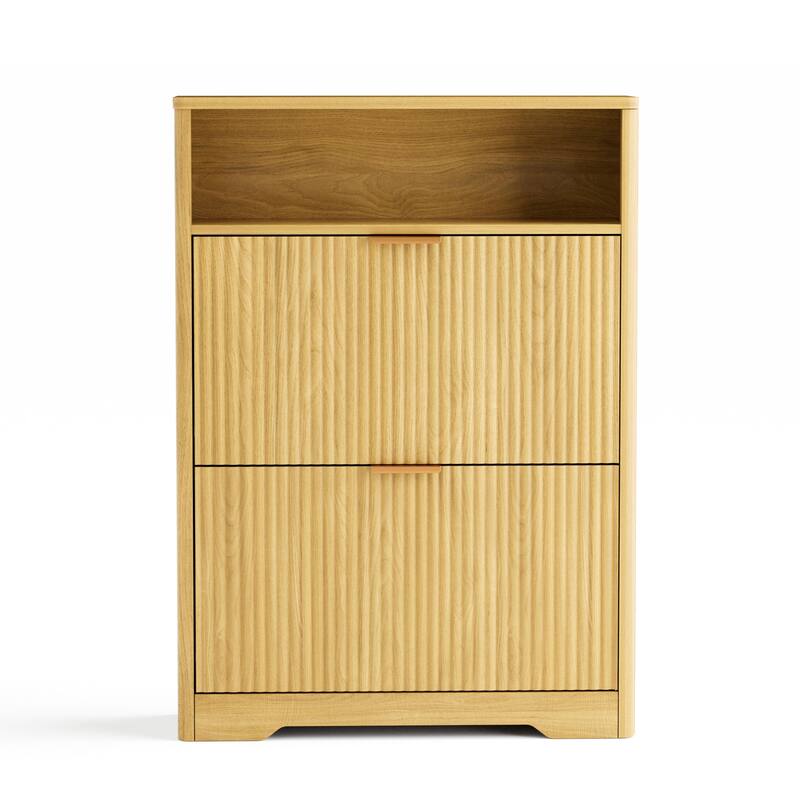 Anmytek 2 Flip Drawer Natural Shoe Cabinet, Tall Hidden Shoe Storage Organizer for Entryway, 31.6x9.6x40 Inches