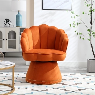Tufted Backrest Armchair Rivet Accent Swivel Chair Orange