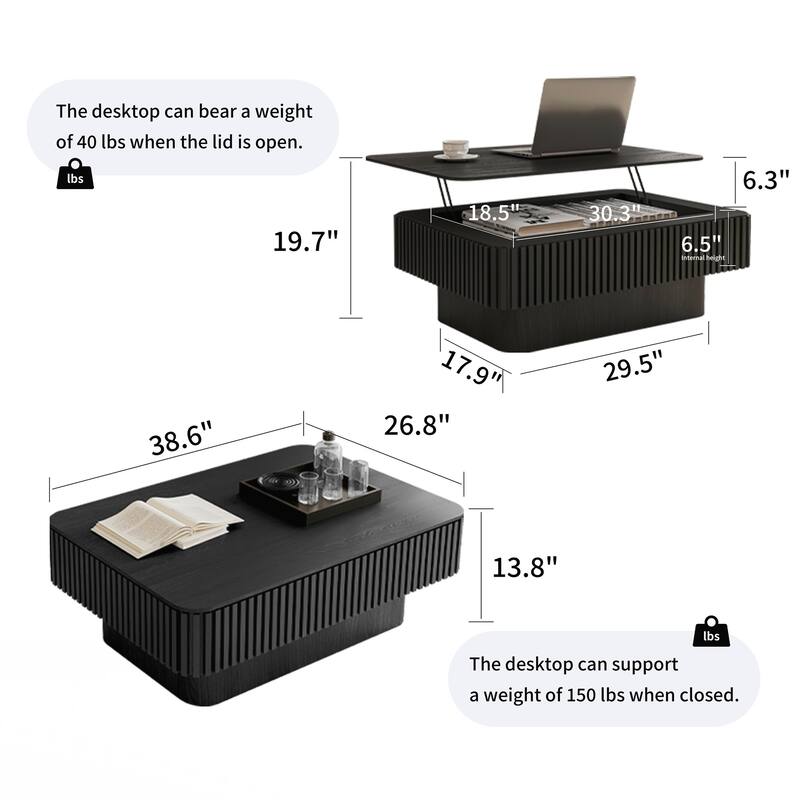 Coffee Table Solid Wood Veneered Modern Coffee Table Accent Tea Table with Storage and Adjustable Height for Living Room