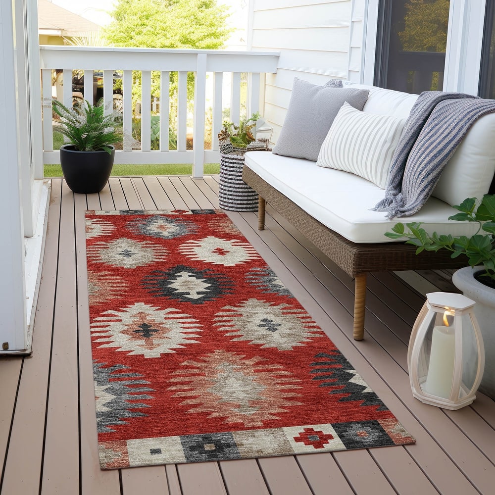 Machine Washable Indoor/ Outdoor Boho Tribal Chantille Rug