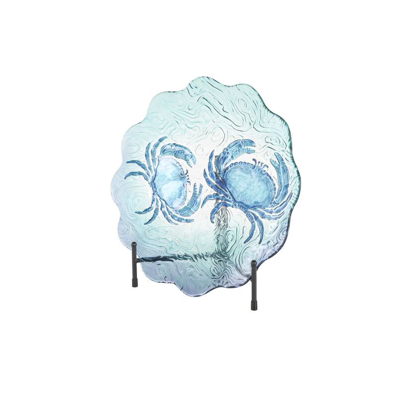 Glass Crab Ombre Decorative Plate Charger with Wavy Edge and Swirl Patterns - Blue - Roche River Decor