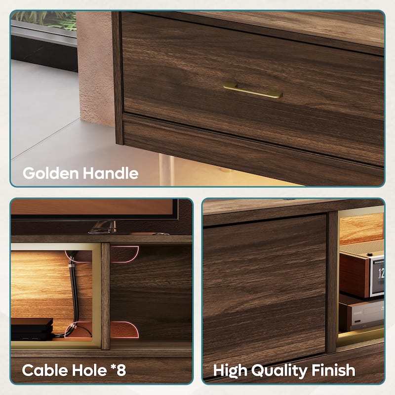 High Gloss LED TV Stands Modern Entertainment Center for 85" TV with Drawer - 80 inches