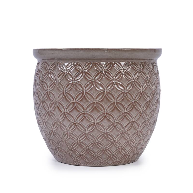 3 Pack Handmade Glazed Ceramic Planter, Ring Pattern Planter Pot