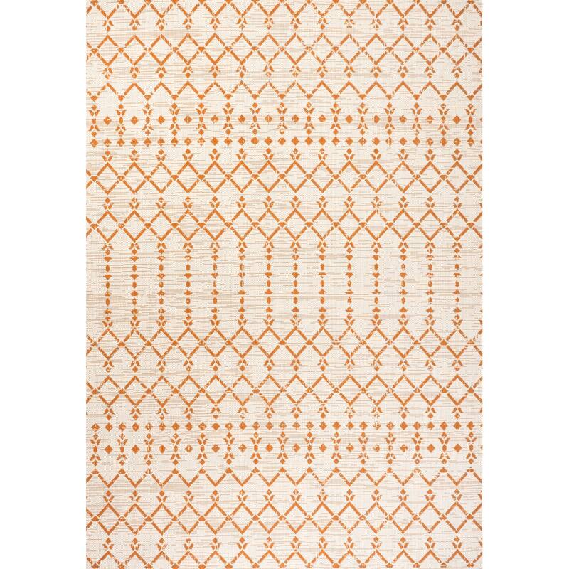JONATHAN Y Trebol Moroccan Geometric Textured Weave Indoor/Outdoor Area Rug - 5 X 8 - Cream/Orange
