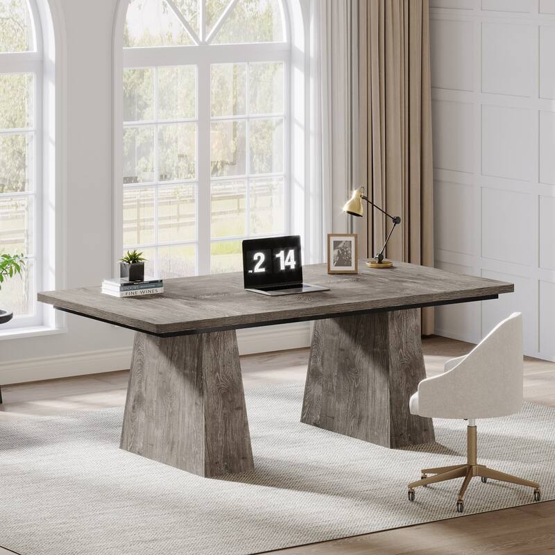 63 Inches Modern Executive Office Desk Large Computer Conference Table - Grey