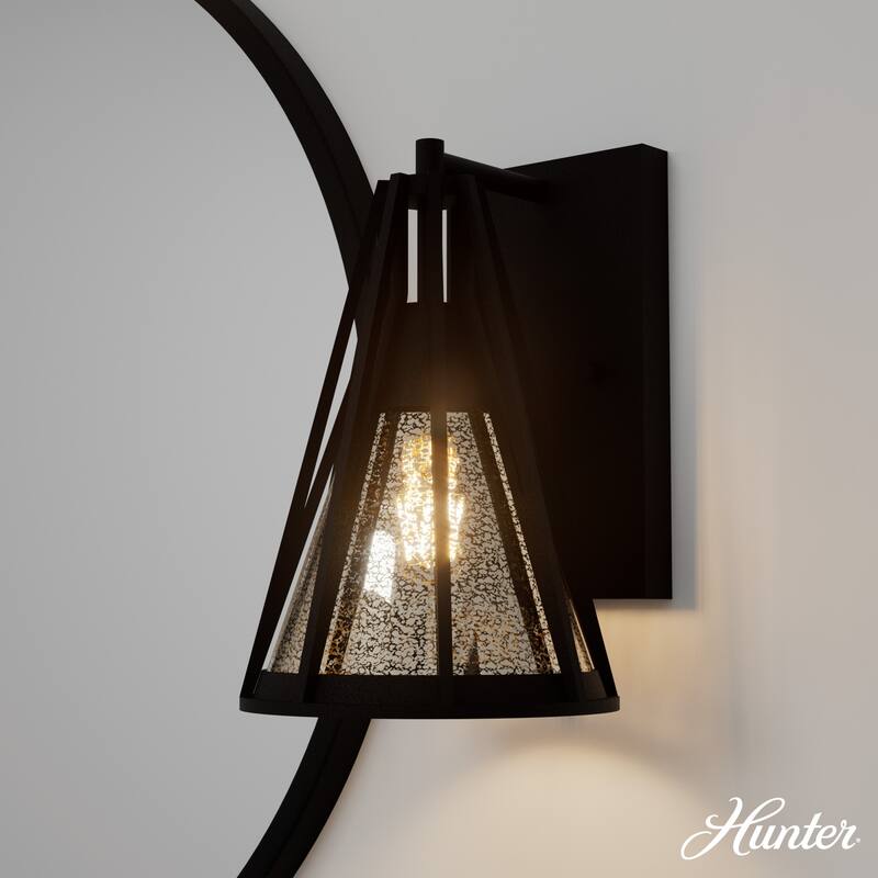 Hunter Rafner Natural Iron 1 Light Wall Sconce w/ Mercury Glass - Industrial, Geometric, Craftsman - Natural Iron