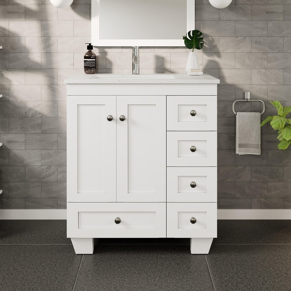 Eviva Happy 28"W Bath Vanity with Carrara Quartz Top