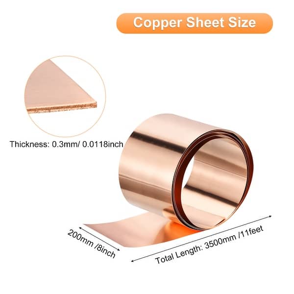 Copper Sheet Roll 3500mm x 200mm x 0.3mm99.9 Pure Copper Strip Copper Flashing Red Copper