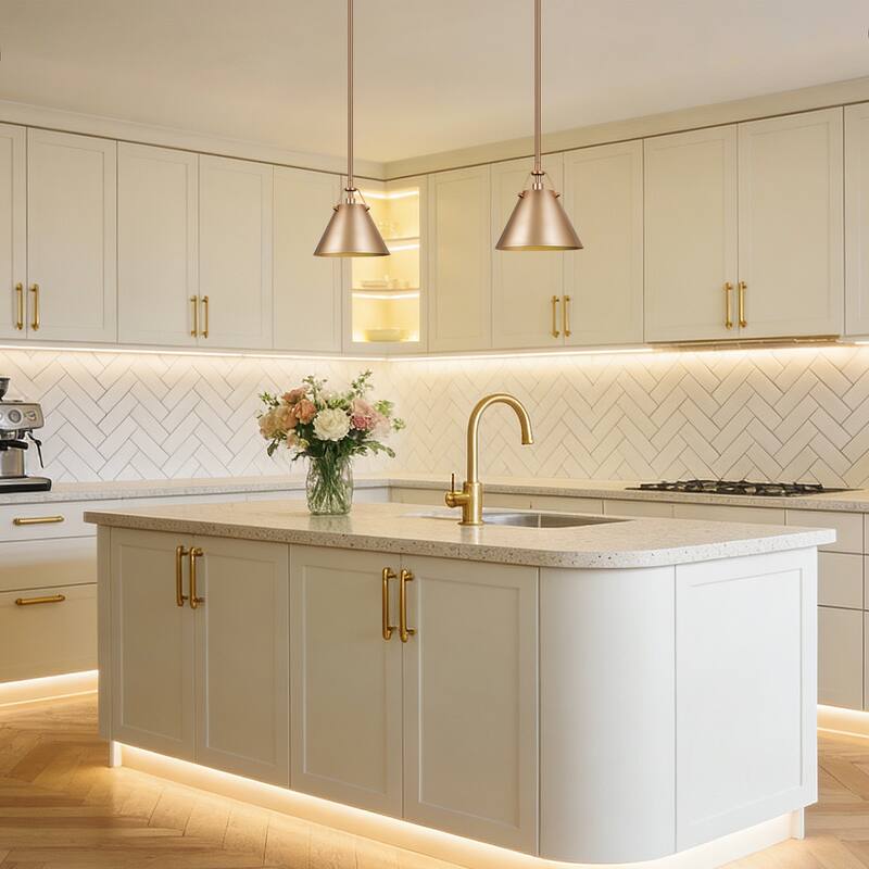 Modern Gold 1-Light Cone Pendant Light for Kitchen Island Dining Room - D 8" x H 7.5"