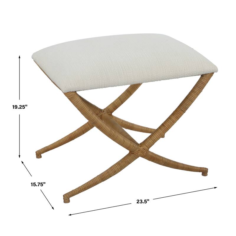 Coastal Small Bench with Rattan Wrapped Base - 23.5" - White and Brown