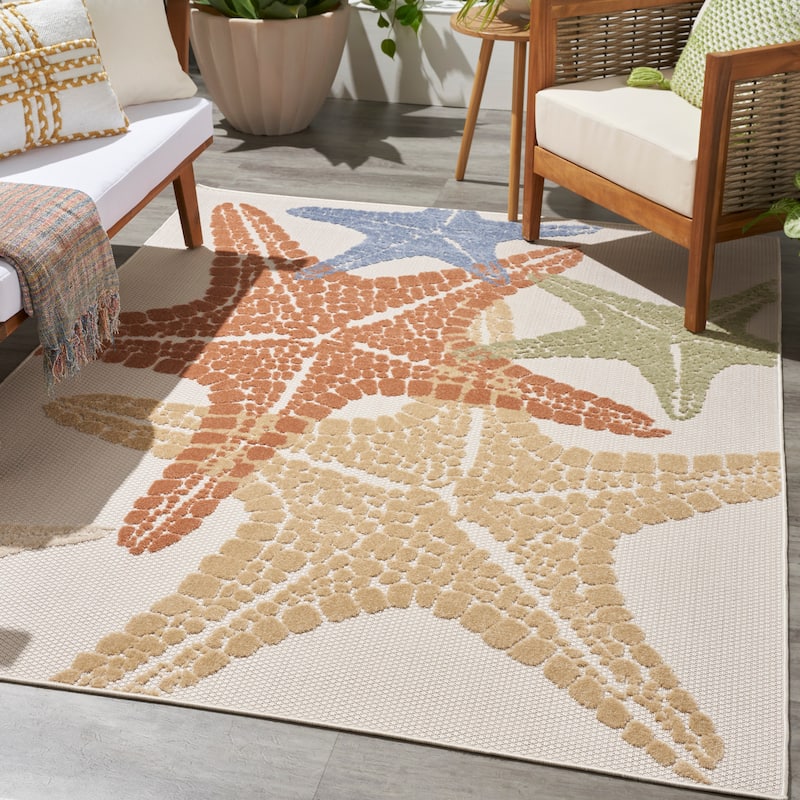 Aloha Coastal Starfish Beach Indoor/Outdoor Area Rug