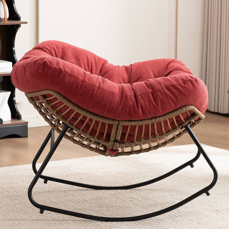 Rocking Chair, Chenille Upholstered Accent Chair, Modern Nursery Rocking Chair for Living Room, Bedroom, Apartment - Red