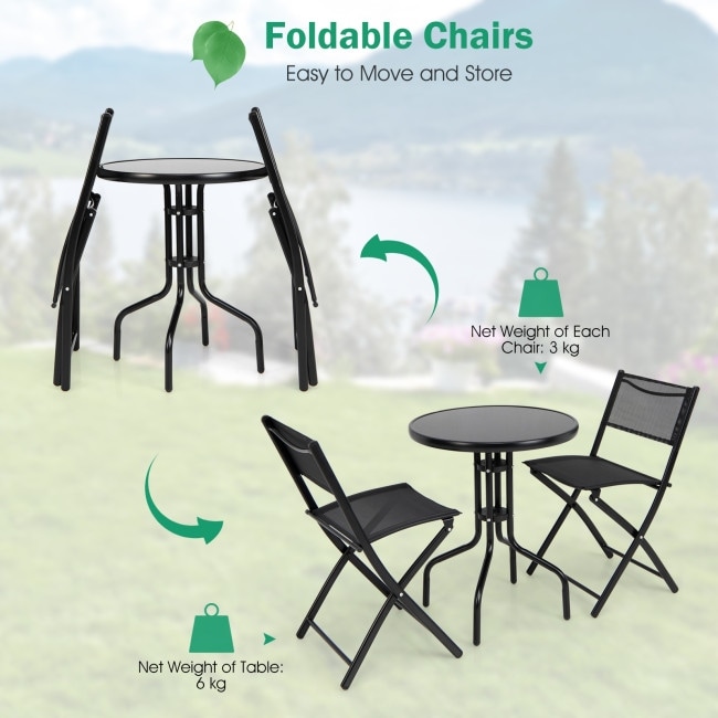 3 Piece Folding Bistro Table and Chairs Set for Indoor and Outdoor