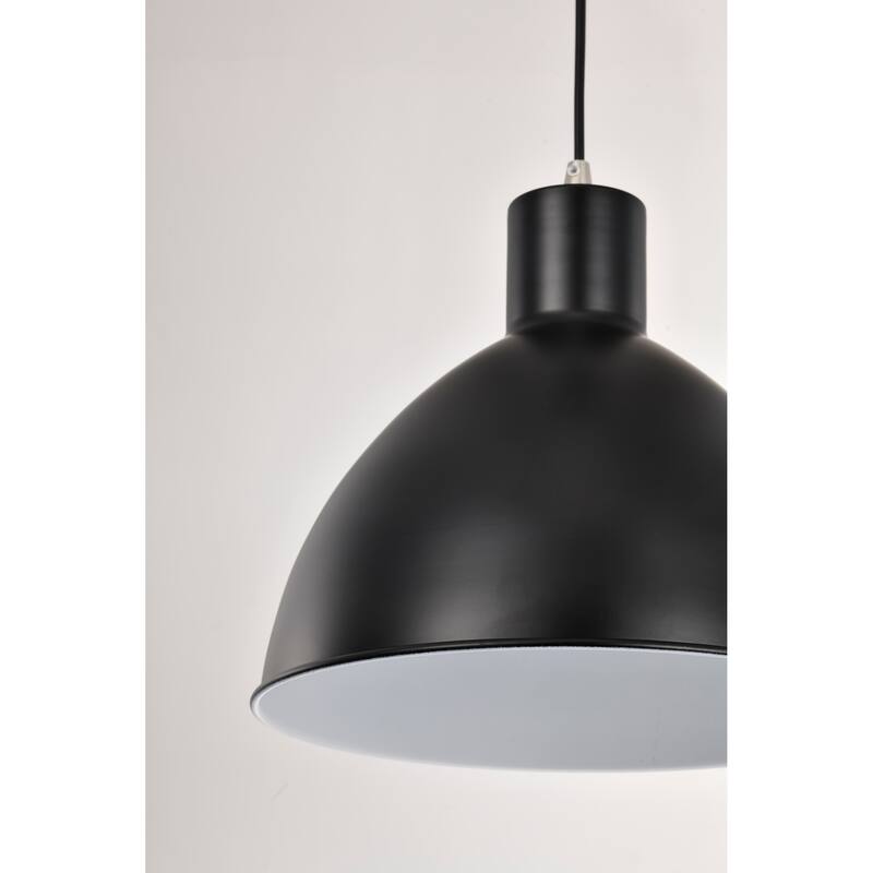 1-Light Matte Black and Brushed Nickel Pendant With Bowl Metal Shade