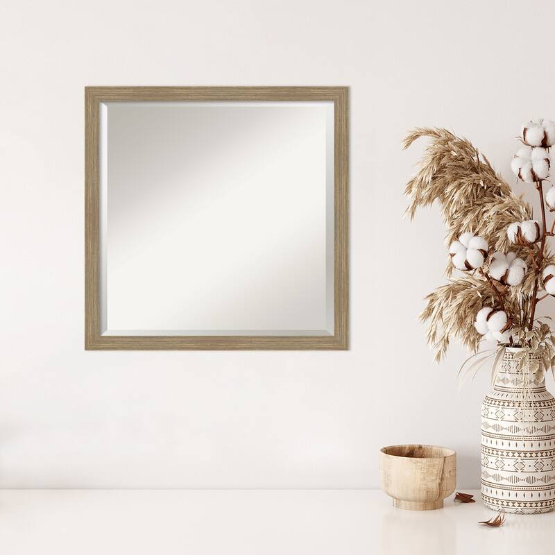 Woodgrain Stripe Beveled Wood Framed Wall Mirror