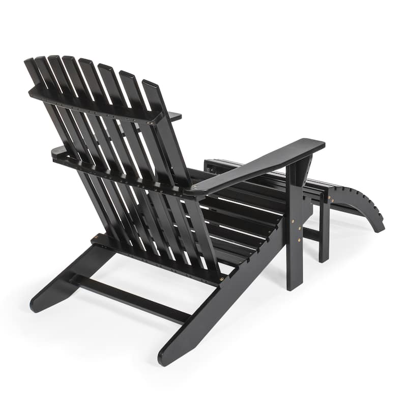 Shoreham 2-Piece Traditional Rustic Acacia Wood Adirondack Chair with Detachable Ottoman, by JONATHAN Y