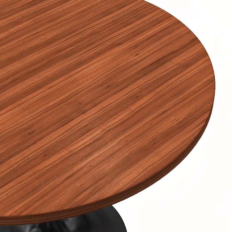LeisureMod Verve 36" Round Dining Table with MDF Wood TableTop and Black Steel Base for Kitchen & Dining Room