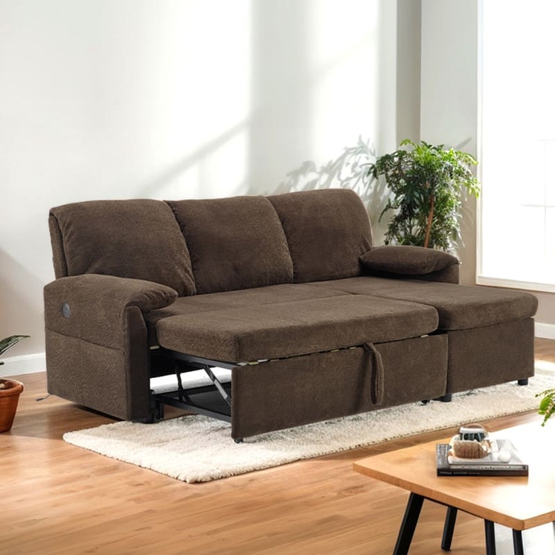 Modern L-Shaped Upholstered Velvet Sleeper Sectional Sofa bed with Chaise and Queen Pull Out Bed
