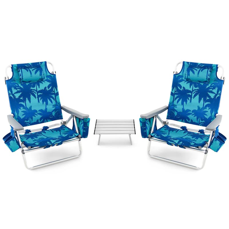 Costway 2-Pack Folding Backpack Beach Chair Table Set 5-Position