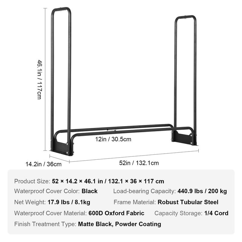 Outdoor Firewood Rack with Waterproof Cover Heavy Duty Log Holder