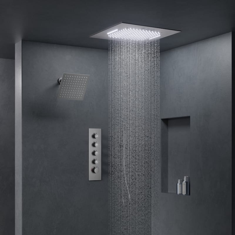 GRANDJOY LED Music Shower System 20"& 10" Dual Shower Heads with Handheld Shower