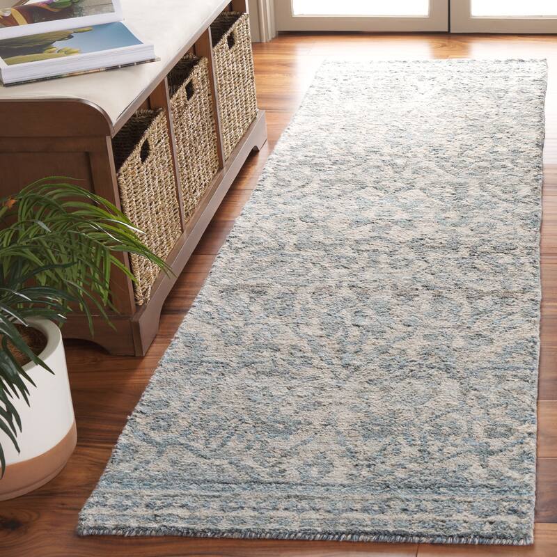 SAFAVIEH Handmade Marquee Alois French Country Wool Rug - 2'3" x 8' Runner - Blue/Grey