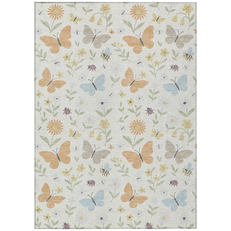 Machine Washable Indoor/ Outdoor Whimsy Butterfly Chantille Rug