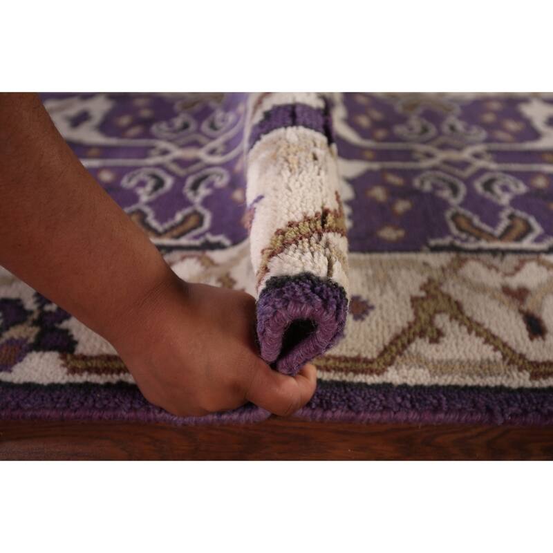 Purple & Ivory Oushak Indian Runner Rug Hand-Knotted Wool Carpet - 2'6"x 9'8"