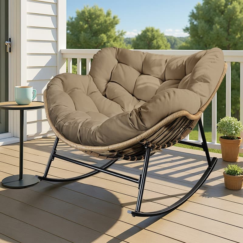 FINCATI Outdoor Rocking Papasan Chair, Rocking Chair Outdoor, 450 lbs Indoor Oversized Rocking Papasan, Comfy Rocking Egg Chair