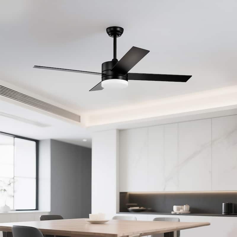 Matte Black 52 in. 6-Speed Integrated LED Indoor 4-Blade Ceiling Fan with Light Kit and Remote Control