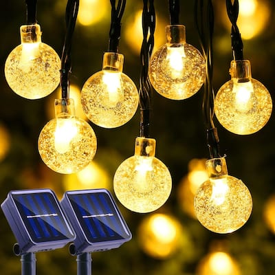 Solar Outdoor String Lights LED Crystal Ball Globe Lights - 2 Pack