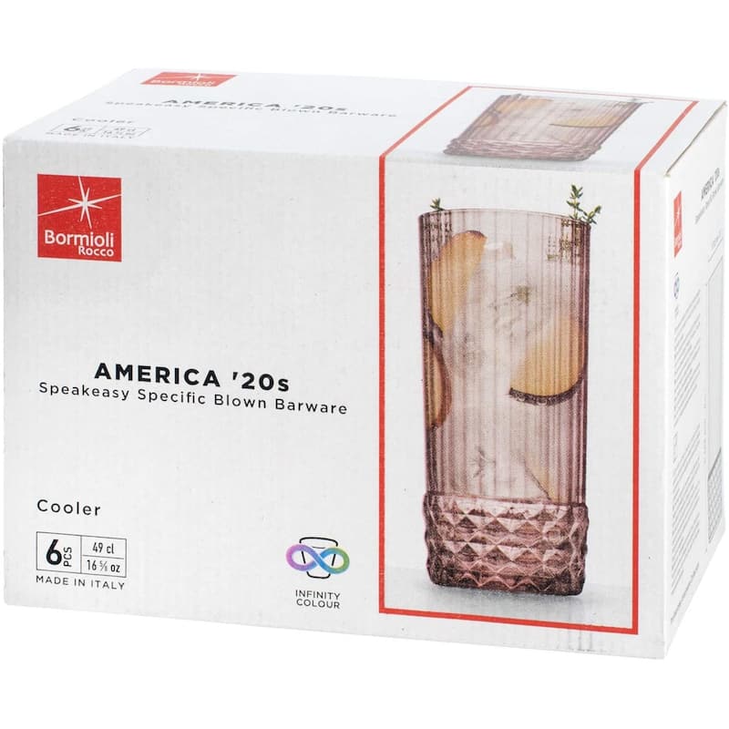 Bormioli Rocco Set of 6 America '20s Long Drink Glasses - 16.25 OZ