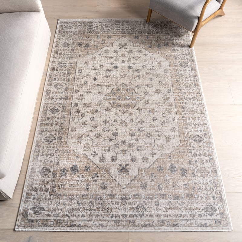 Nuloom Nesa Traditional Medallion Area Rug - 7' 6" x 9' 6" - Beige - Rectangle