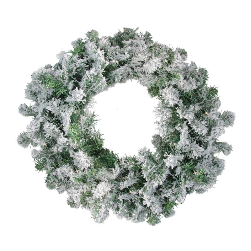 Heavily Flocked Berries Pine Cones Artificial Wreath 24" Clear Lights