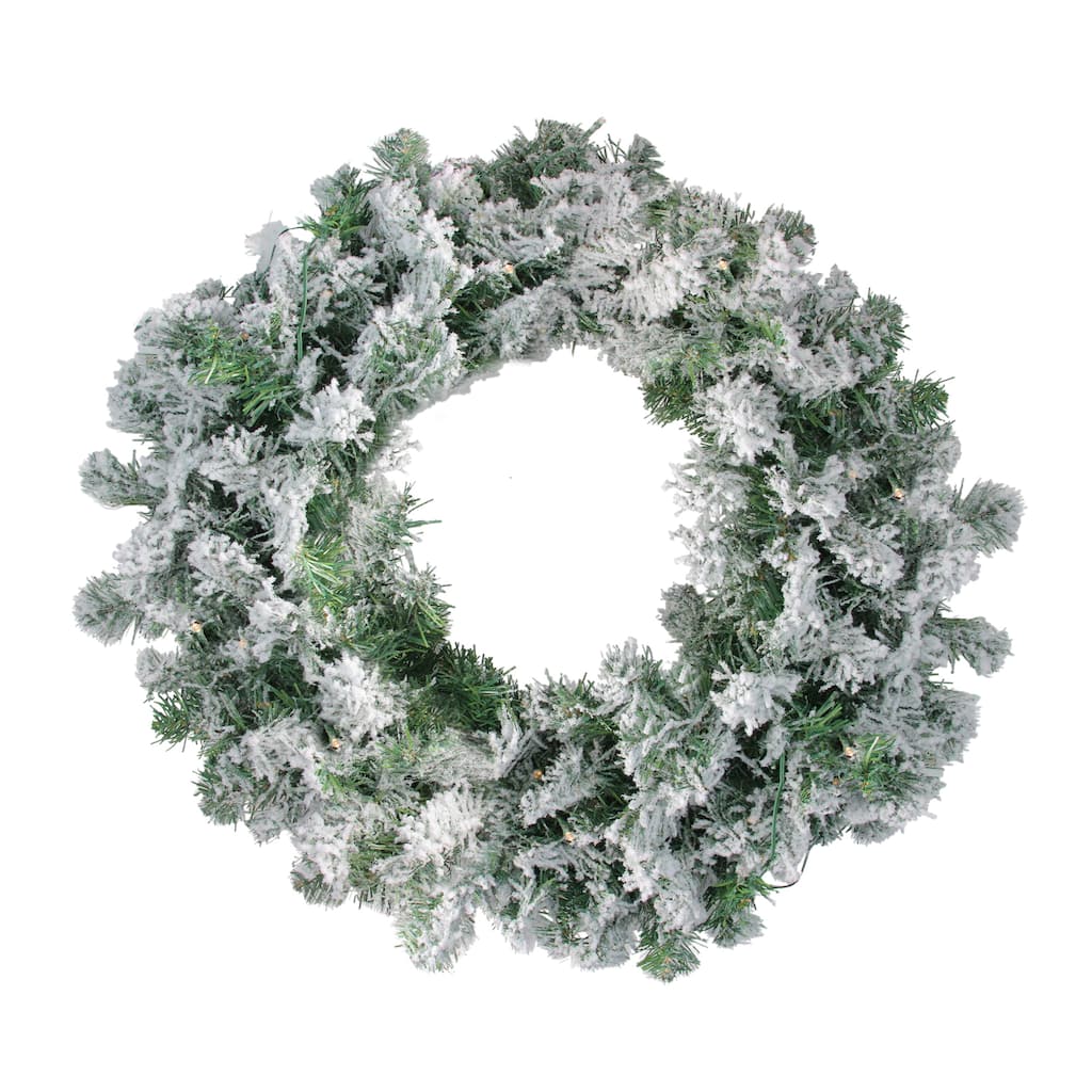 Heavily Flocked Berries Pine Cones Artificial Wreath 24" Clear Lights