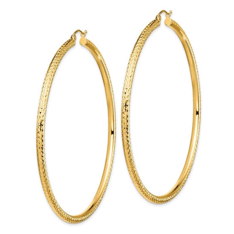 Curata 14k Yellow Gold Lightweight 70x3mm Sparkle Cut Hoop Earrings