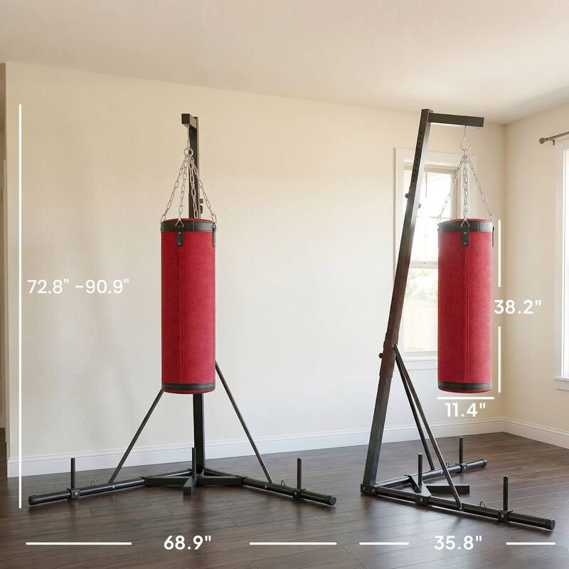 Soozier Punching Bag with Stand for Adults, 72.8"-90.9" Height Adjustable Freestanding Boxing Stand with Canvas Sandbag