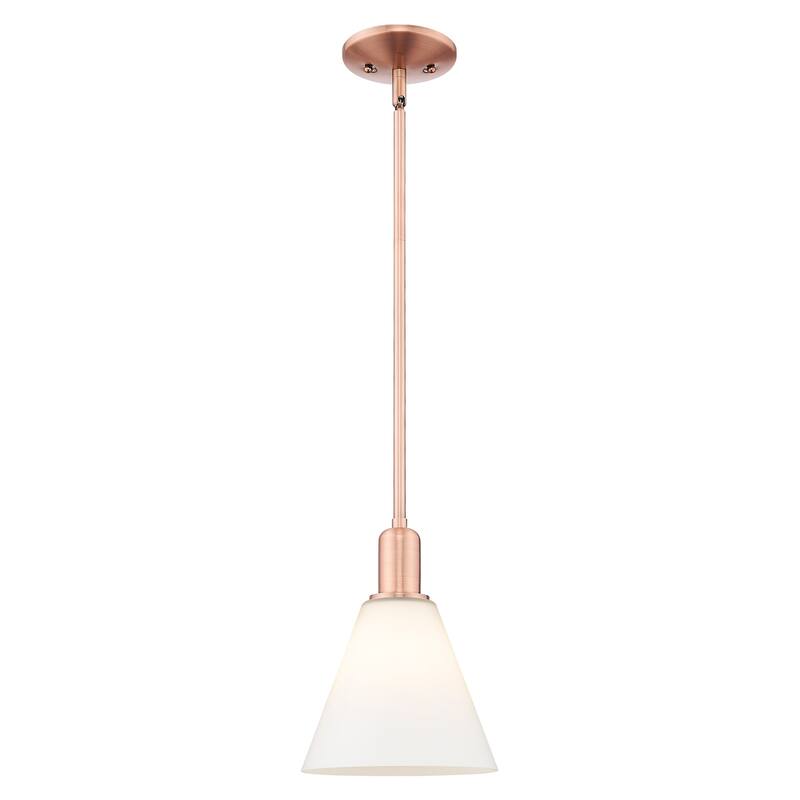 Innovations Lighting Endless Possibilities Arcadia - Berkshire Glass - 1 Light 8" Stem Hung Mini Pendant - Antique Copper/Matte White