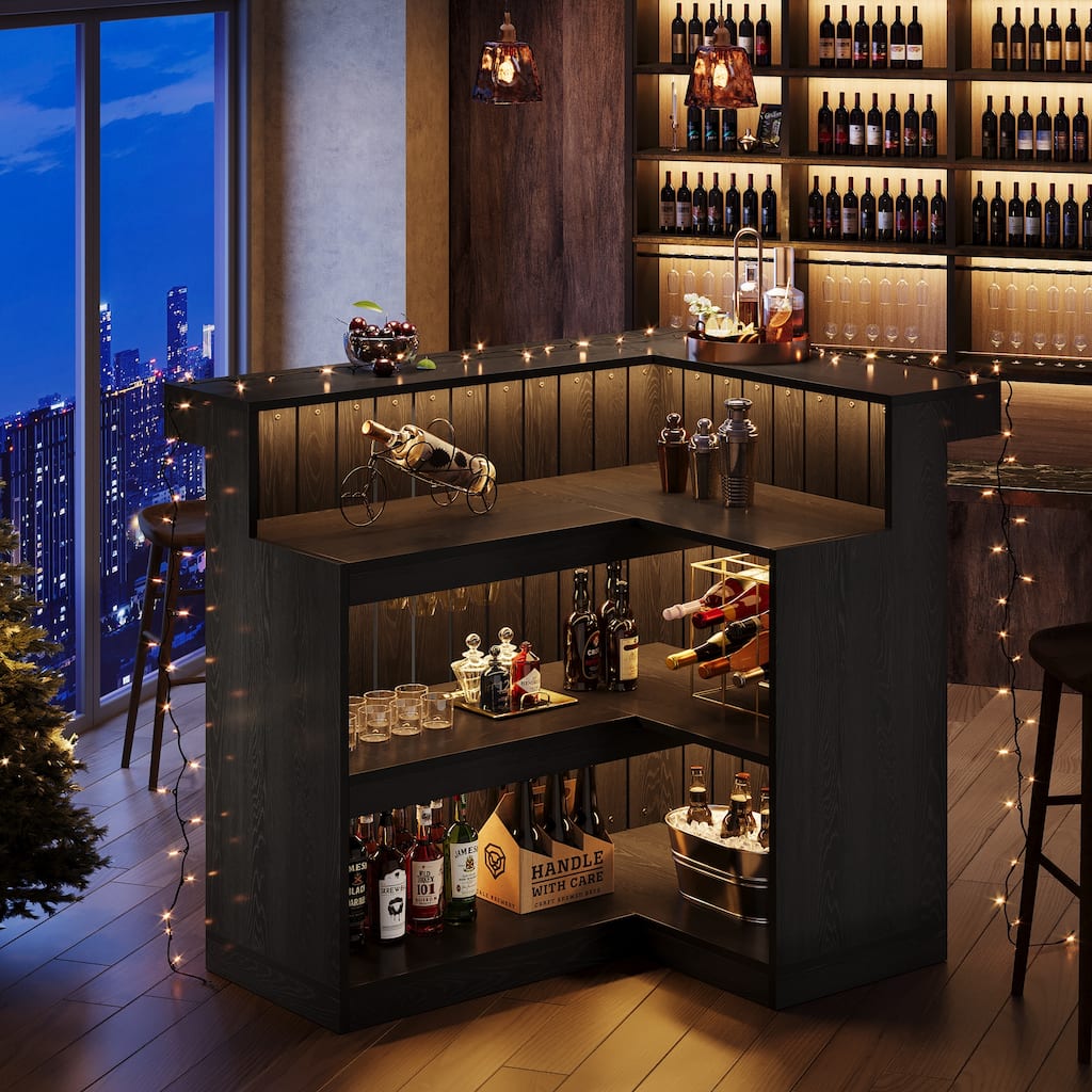 L-Shaped Home Bar Unit, 4-Tier Corner Liquor Bar Table