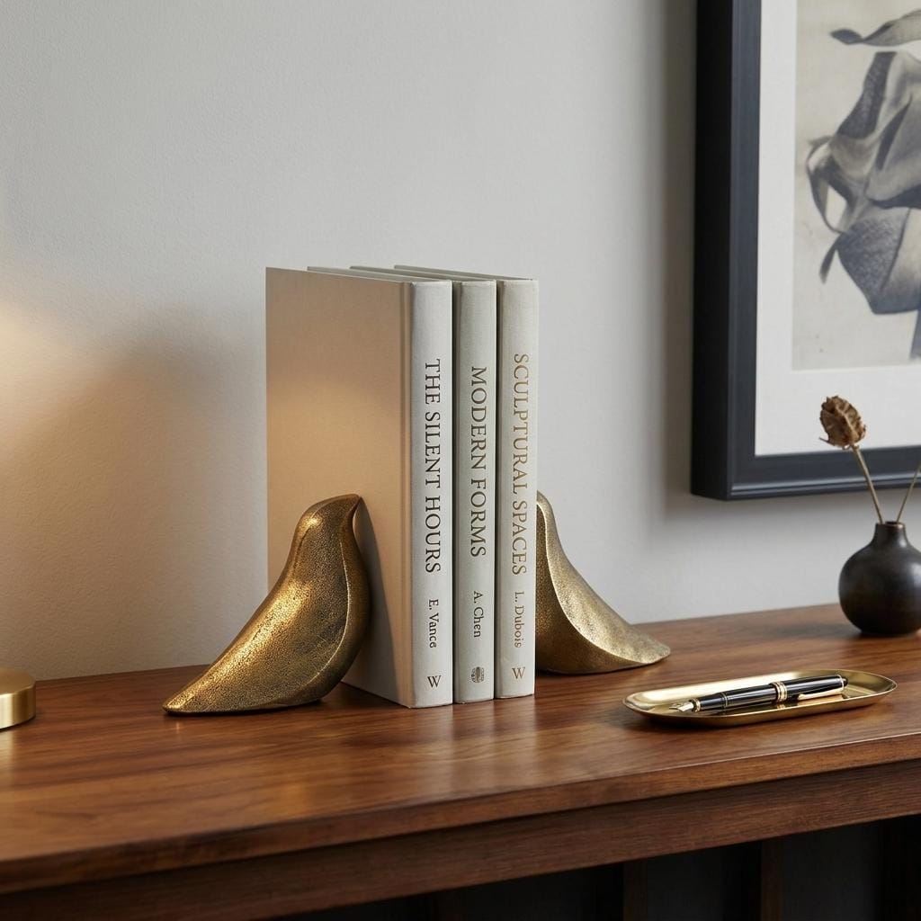 HomeRoots Set of Two 3" Gold Metal Bird Decorative Bookends - 3.74 in. x 2.76 in. x 14.57 in.