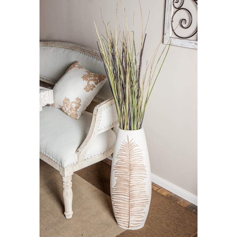 White Polystone Leaf Decorative Vase